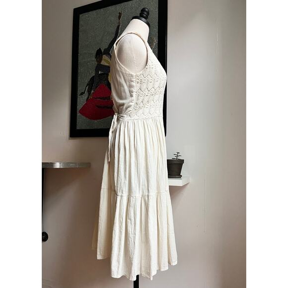 Vintage 60s Ivory Crochet Gauze Midi Dress | Cottagecore Prairie | Size L - Picture 2 of 10